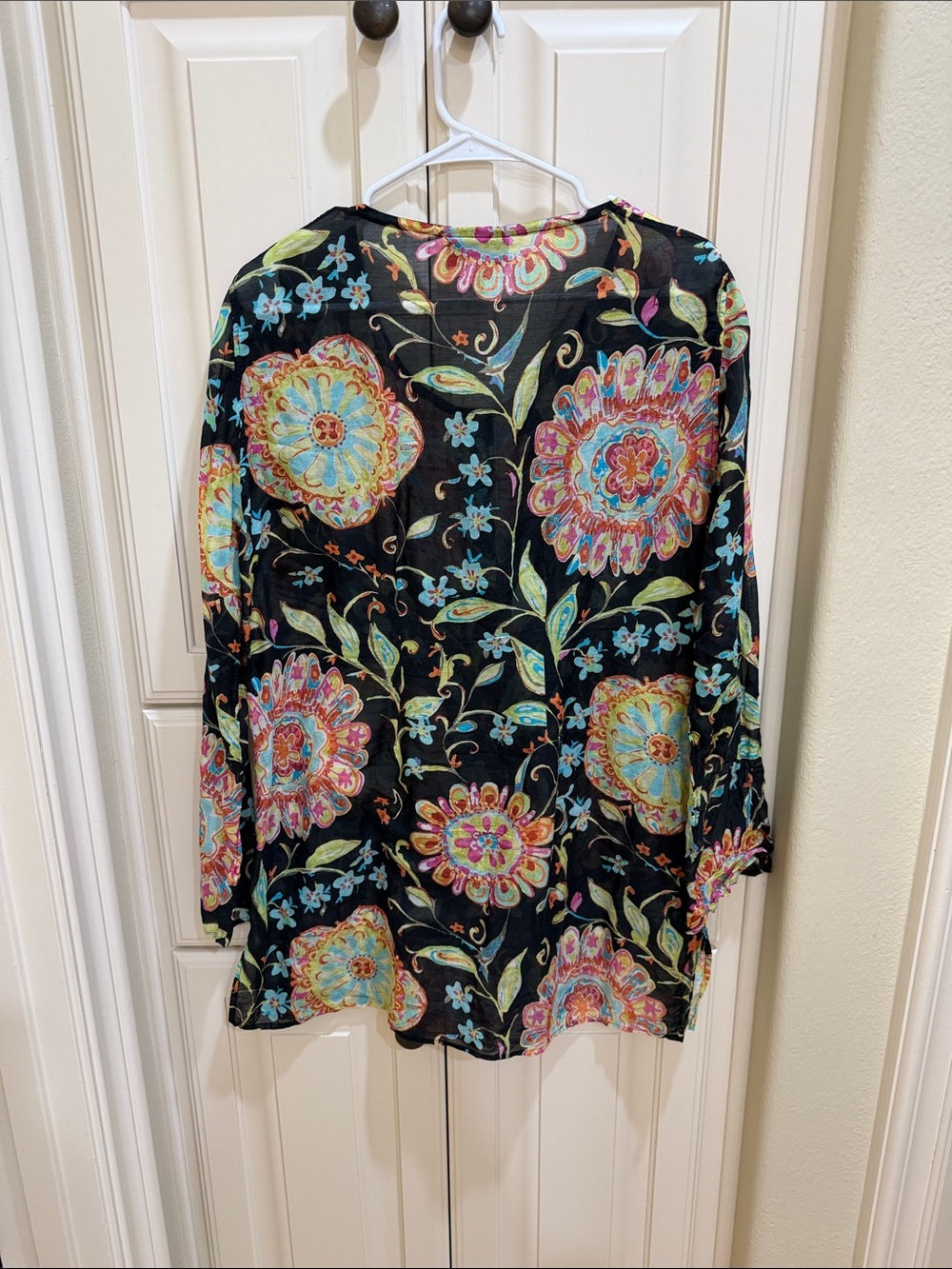 Athleta Black Floral Button-Front Sheer Tunic - Picture 3 of 3